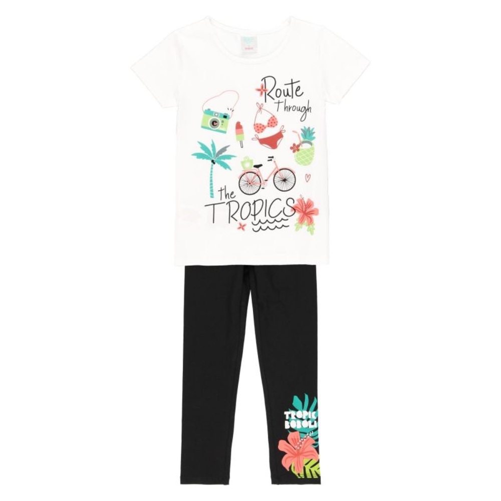 Tropical Journey Kids T-shirt and Legging Set - White and Black